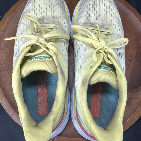 Hoka One One Clifton 8 Womens Size 7 B Yellow Athletic Running Shoes Sneakers - Picture 8 of 9